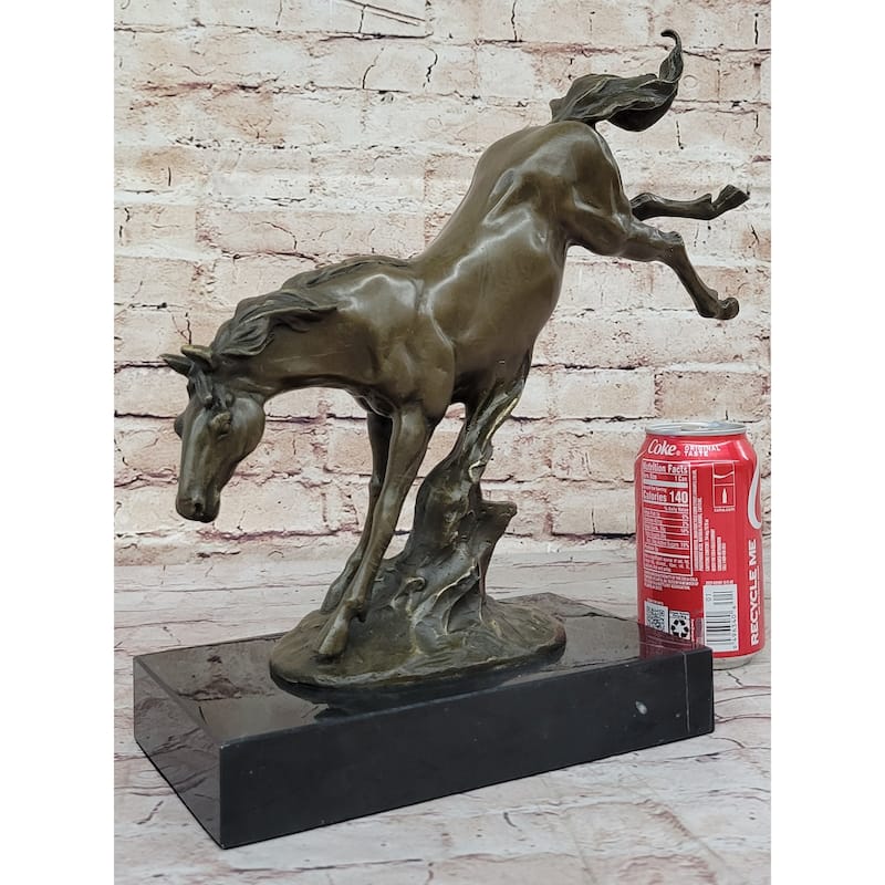 Jumping Wild Imitative Horse Mustang Stallion Bronze Sculpture Statue On Marble Base
