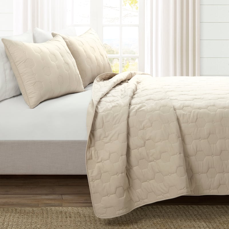 Lush Decor Hexagon Honeycomb Embroidered Textured Cotton Quilt