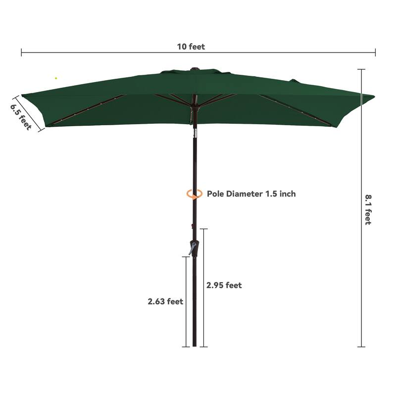 6.5*10ft Rectangular Patio Market Umbrella with LED Lights,Crank & Tilt