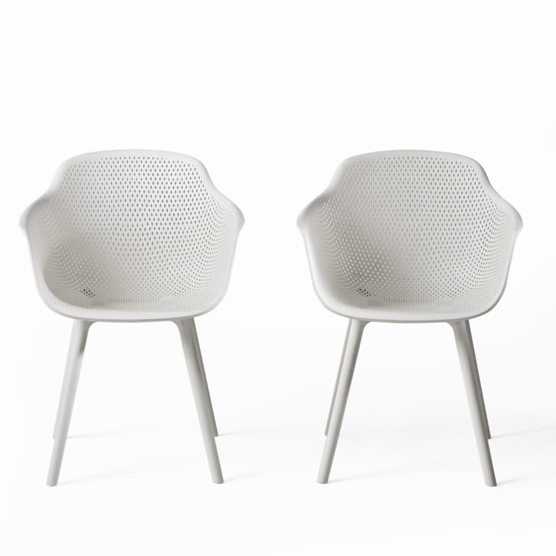 Roomfitters Modern Outdoor Armchairs with Perforated Back and Curved Seat, Lightweight Patio Seating, Set of 2