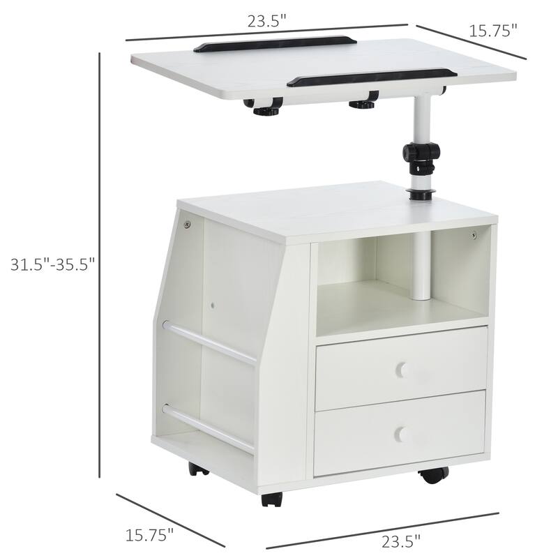 HOMCOM Modern End/Side Table for the Living Room or Bedroom with a 360-deg Adjustable Height Tabletop & 2 Storage Drawers