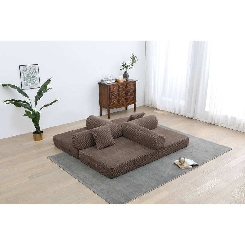 Convertible Sleeper Sofa Bed, Corduroy Folding Couch with Pillow