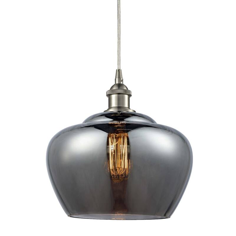 Innovations Lighting Large Fenton Single Light 11" Wide Pendant - Brushed Satin Nickel / Plated Smoke