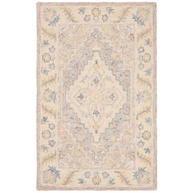 SAFAVIEH Handmade Micro-Loop Ludivine Wool Rug - 2'6" x 4' - Beige/Grey