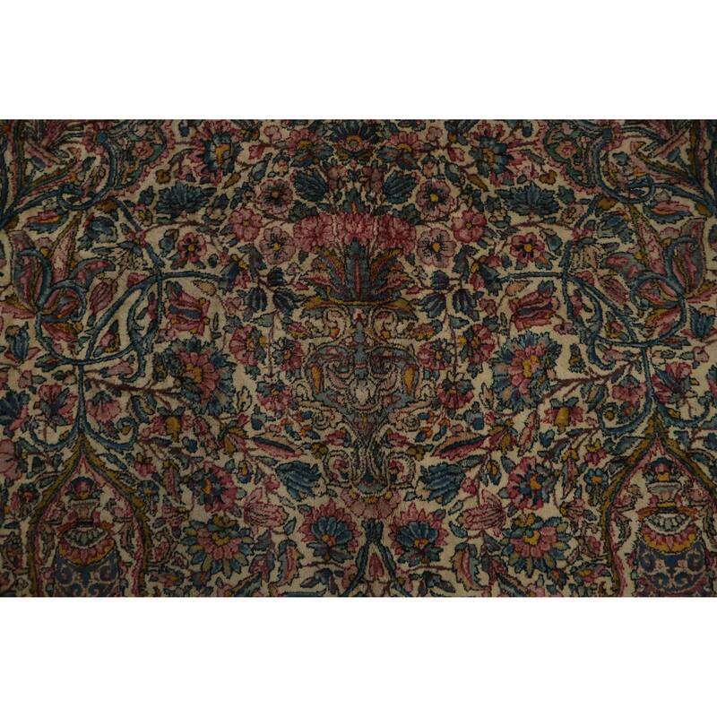 Hand Knotted Oriental 100% Wool Carpet Traditional Floral Beige & Ivories Kerman Area Rug - 15' 2'' X 8' 6''