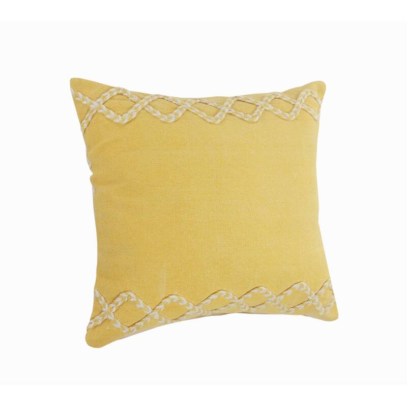 20" Yellow and Cream Geometric Bordered Solid Square Throw Pillow