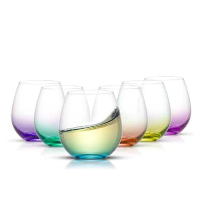 JoyJolt Hue Colored Stemless Wine Glasses - 15 oz - Set of 6