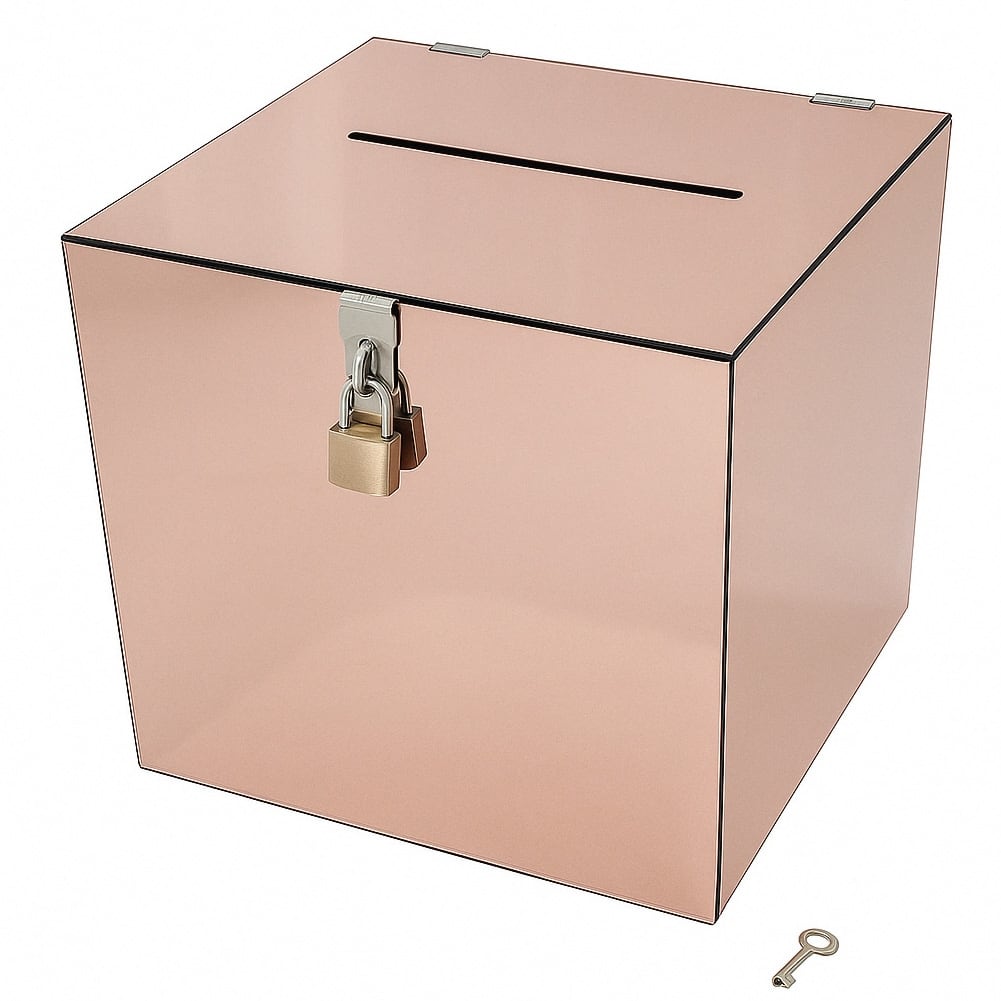 OnDisplay 10" Luxe Rose Gold Mirror Acrylic Wedding Card Box w/Lid - Lucite Gift