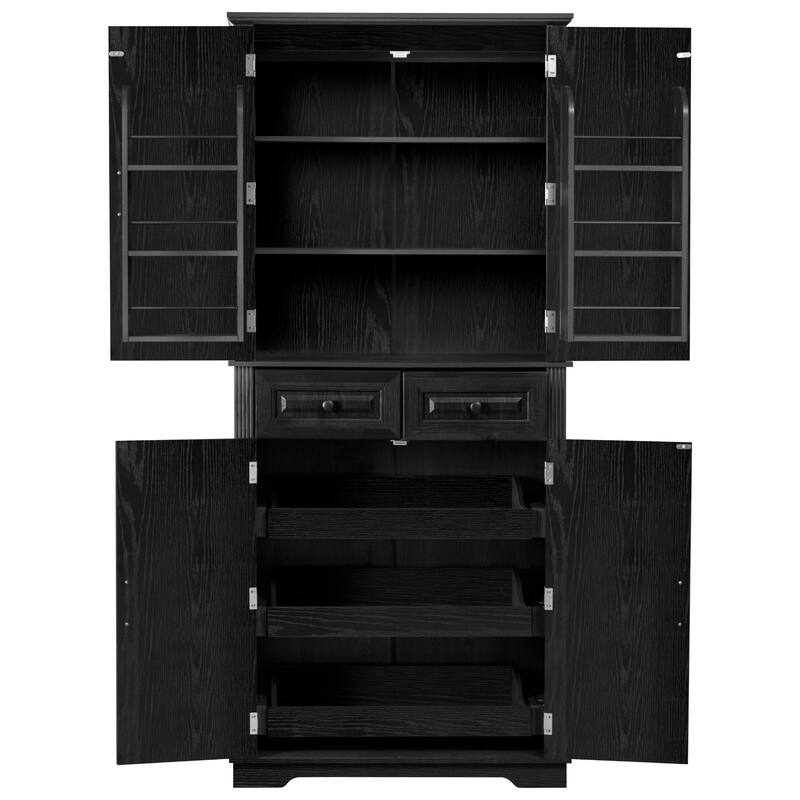 Roomfitters 71" Tall Kitchen Pantry Cabinet with 3 Pull-Out Organizers & 6 Door Shelves