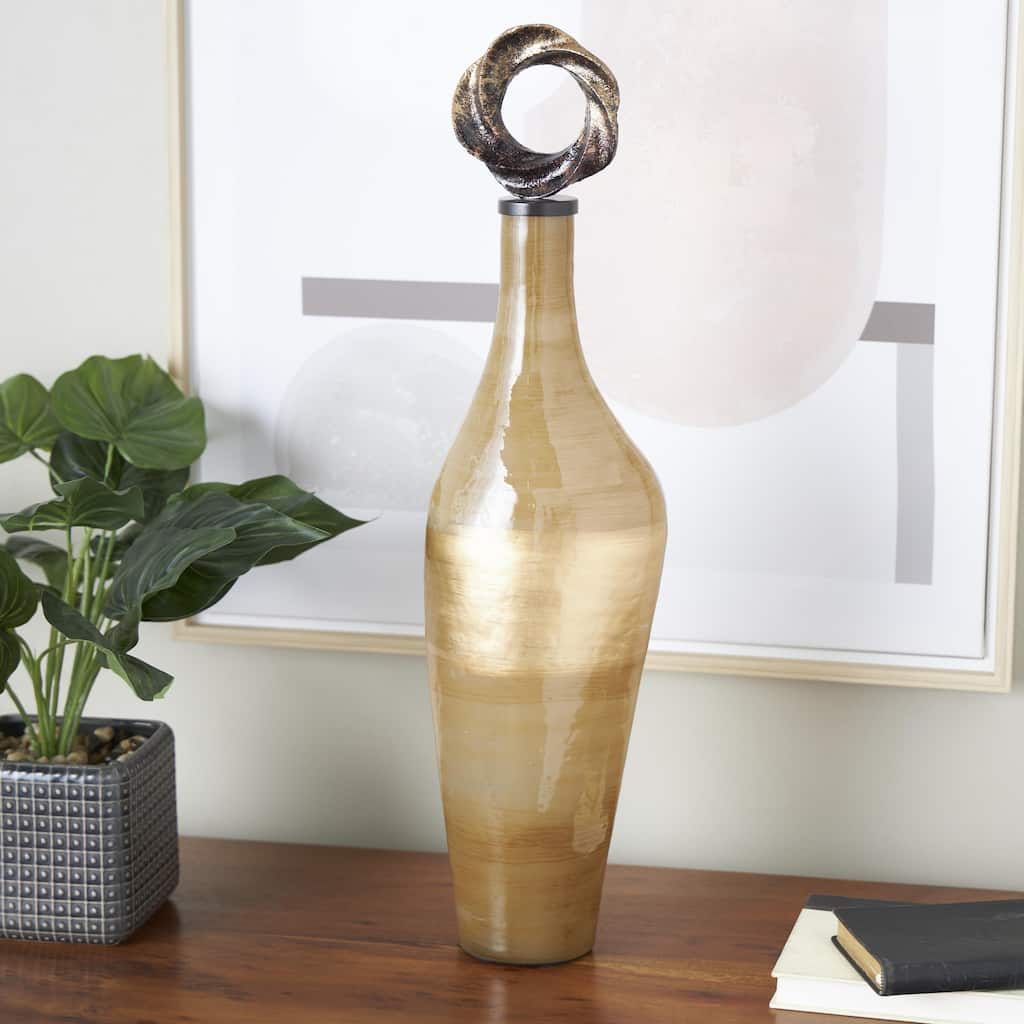 Light Brown Glass Brushed Ombre Living Room Decorative Jars with Speckled Gold and Bronze Ring Top