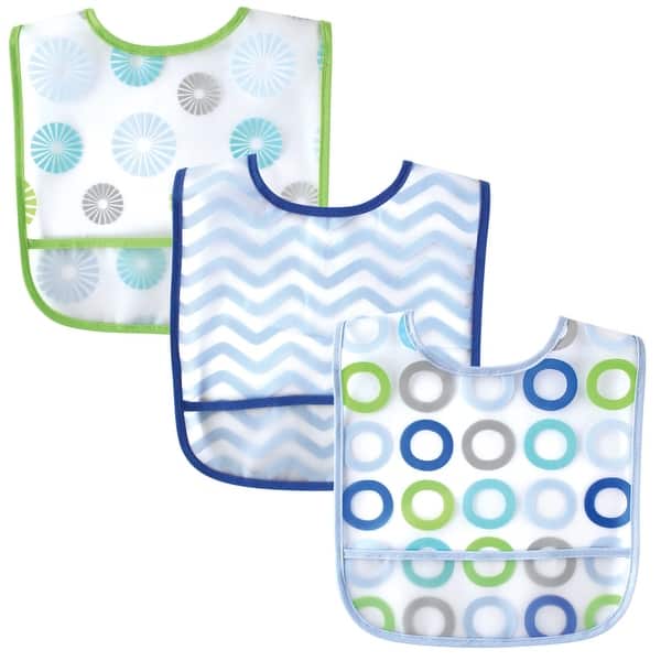 slide 1 of 1, Luvable Friends Baby Boy Waterproof PEVA Bibs 3pk, Blue Circle, One Size - Blue Circle - One Size One Size - Blue Circle