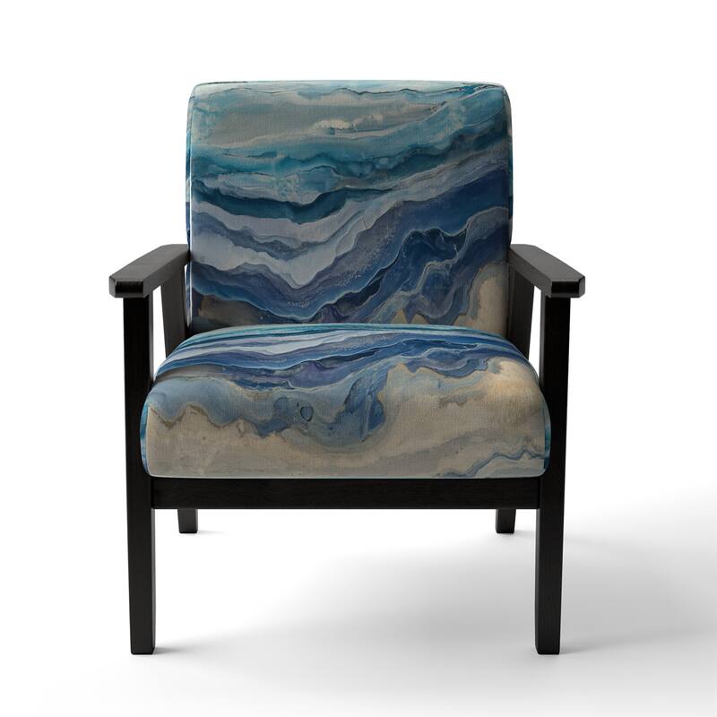 Designart "Coast Blue Sea Waves Watercolour" Upholstered Abstract Accent Chair - Modern Arm Chair For Bedroom