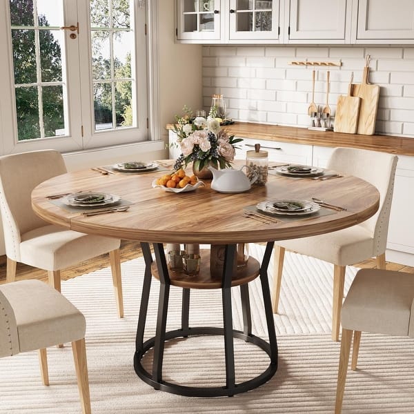 slide 2 of 22, Round Dining Table for 4-6, 47.2" Farmhouse Kitchen Table with Storage, Circle Dinner Tables - N/A Natural