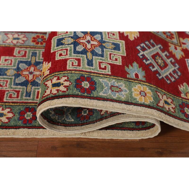 Beige / Ivory Traditional Kazak Oriental Area Rug Handmade Wool Carpet - 6'7" x 9'10"