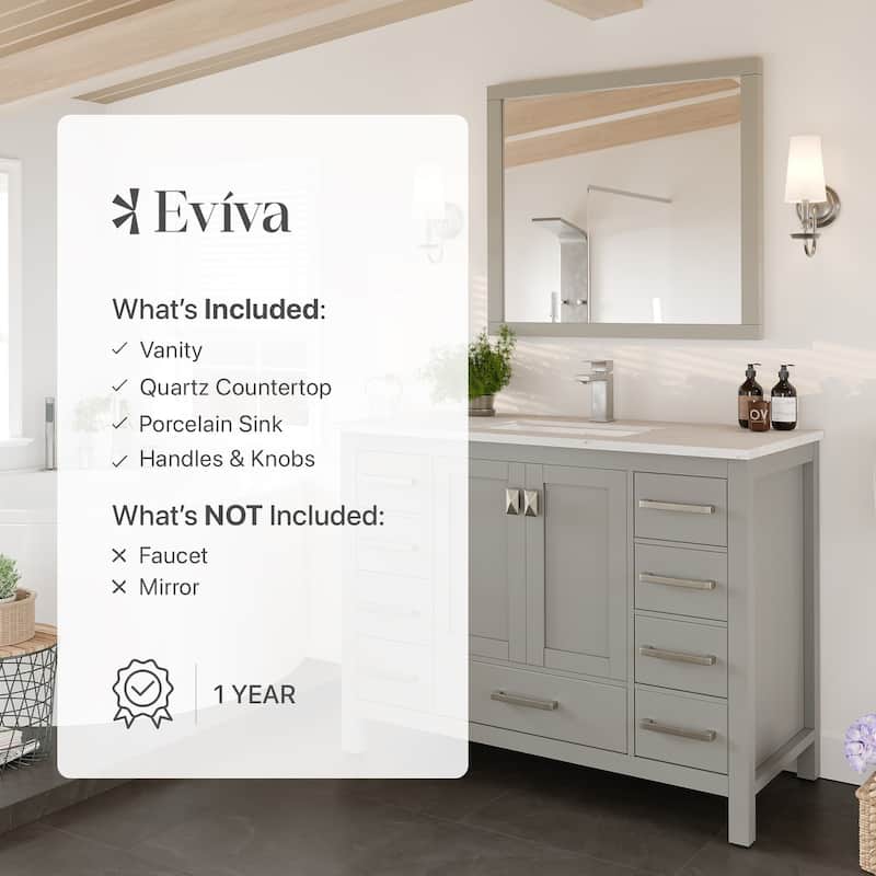 Eviva London 42"W Bath Vanity with Carrara Quartz Top & Undermount Sink