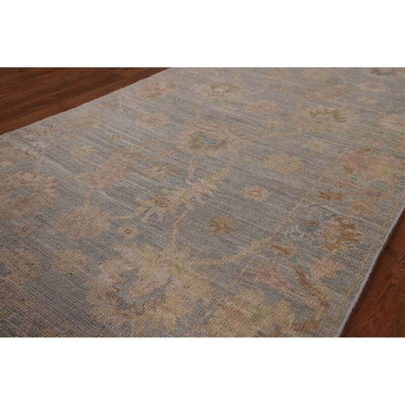 Vegetable Dye Oushak Turkish Runner Rug Handmade Floral Wool Carpet - 3'1"x 11'6"