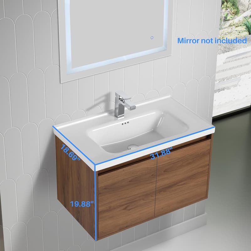 Blossom 32" Floating Bathroom Vanity with Ceramic Sink & Storage
