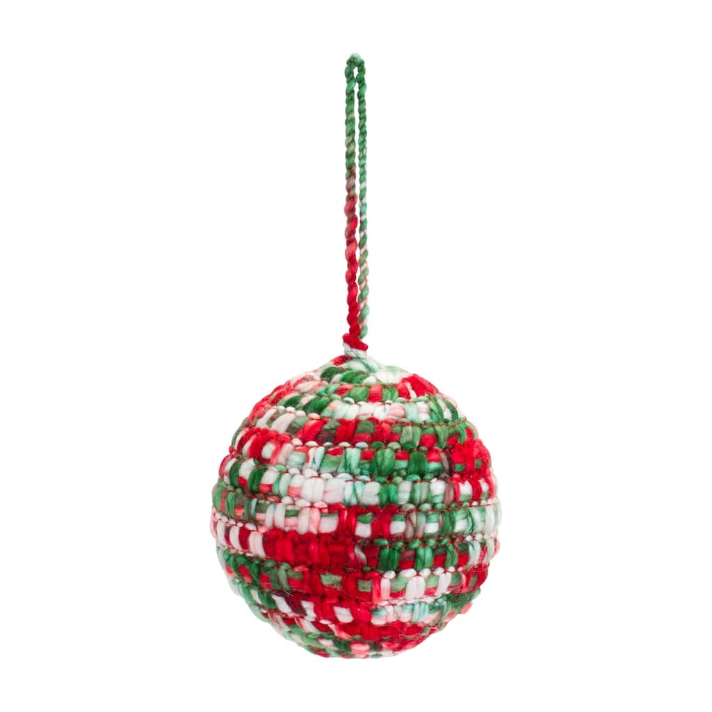 4ct Multicolor Knitted Christmas Ball Ornaments 3.75" (95mm)
