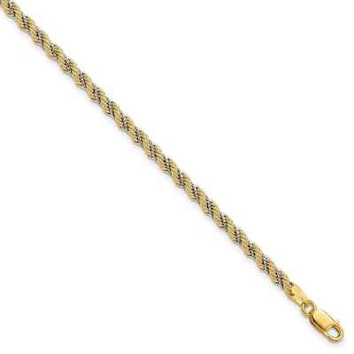 Curata 14k Two tone Gold Polished Textured Rope Bracelet 7.5 Inch