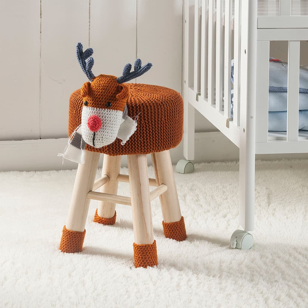 Modern Fabric Deer Design Kids Ottoman Footstool with Solid Wood Legs - 14" L x 11" W x 17" H
