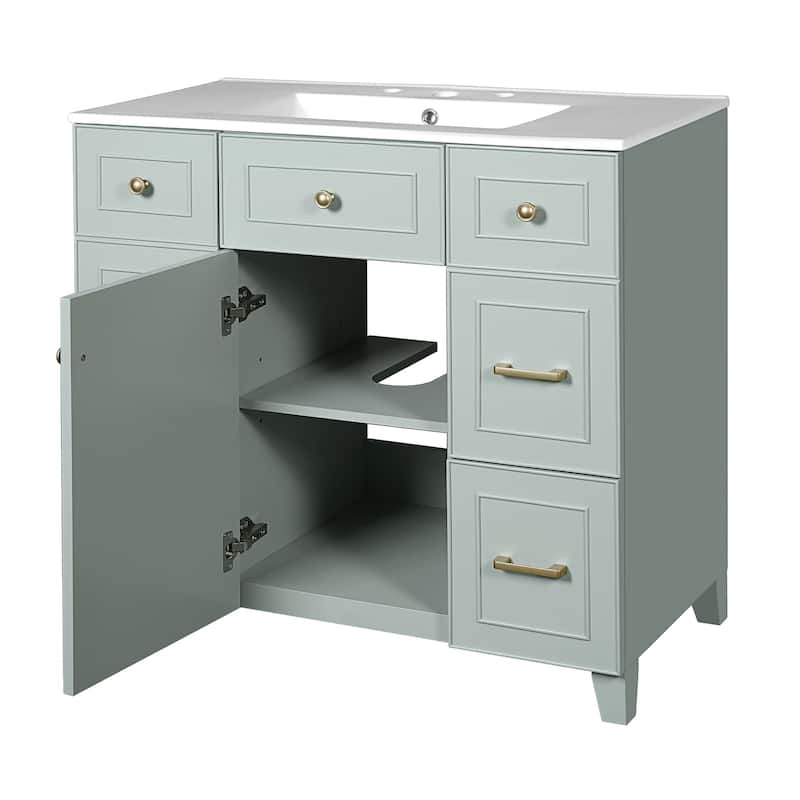 36"Freestanding Bathroom Vanity with Ceramic Sink