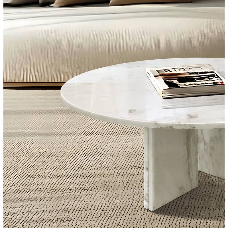 Roomfitters Marble Coffee Table Set, Round Living Room Tables, Solid Stone Modern Accent Table Set, Genuine Marble