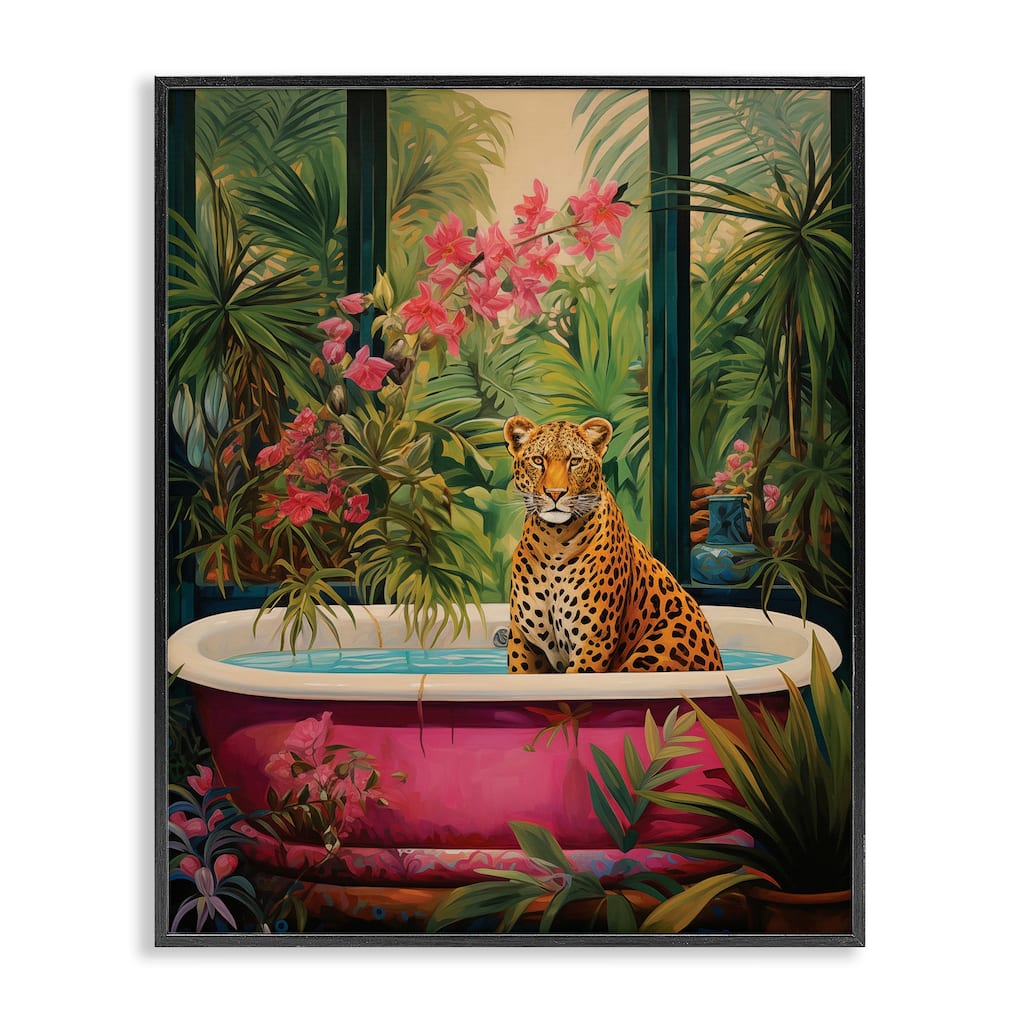 Stupell Leopard in Lush Tropical Bath Framed Giclee Art Design By Heidi Kuntz