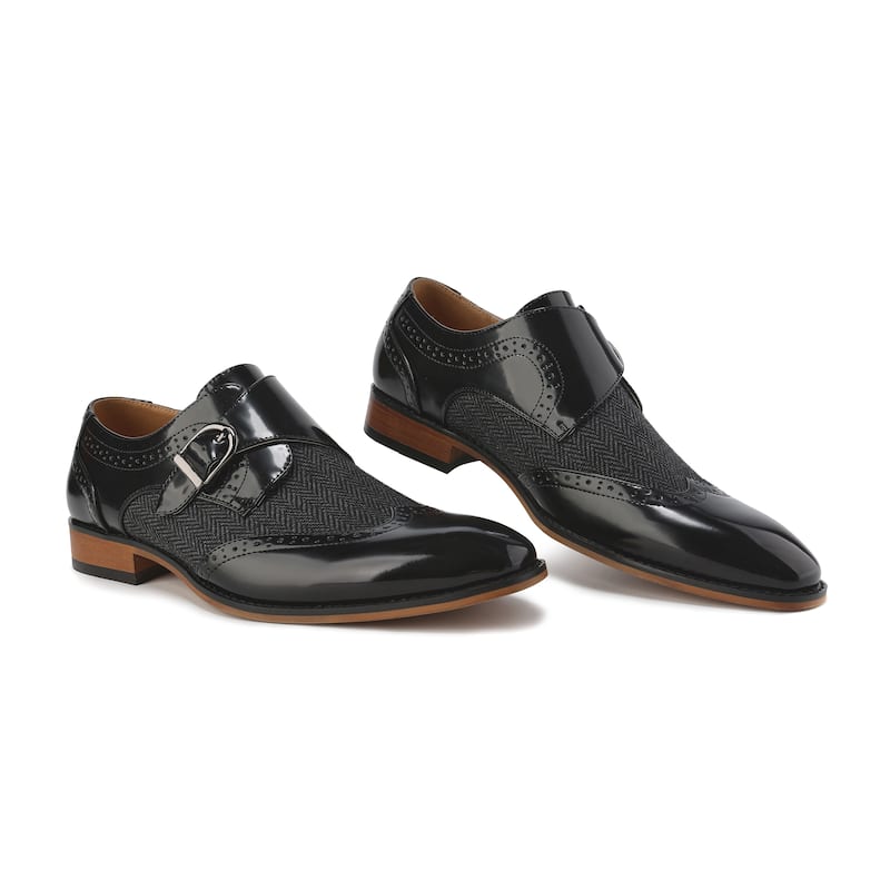 Gino Vitale Mens Monk Strap Herringbone Dress Shoes - Black - 10