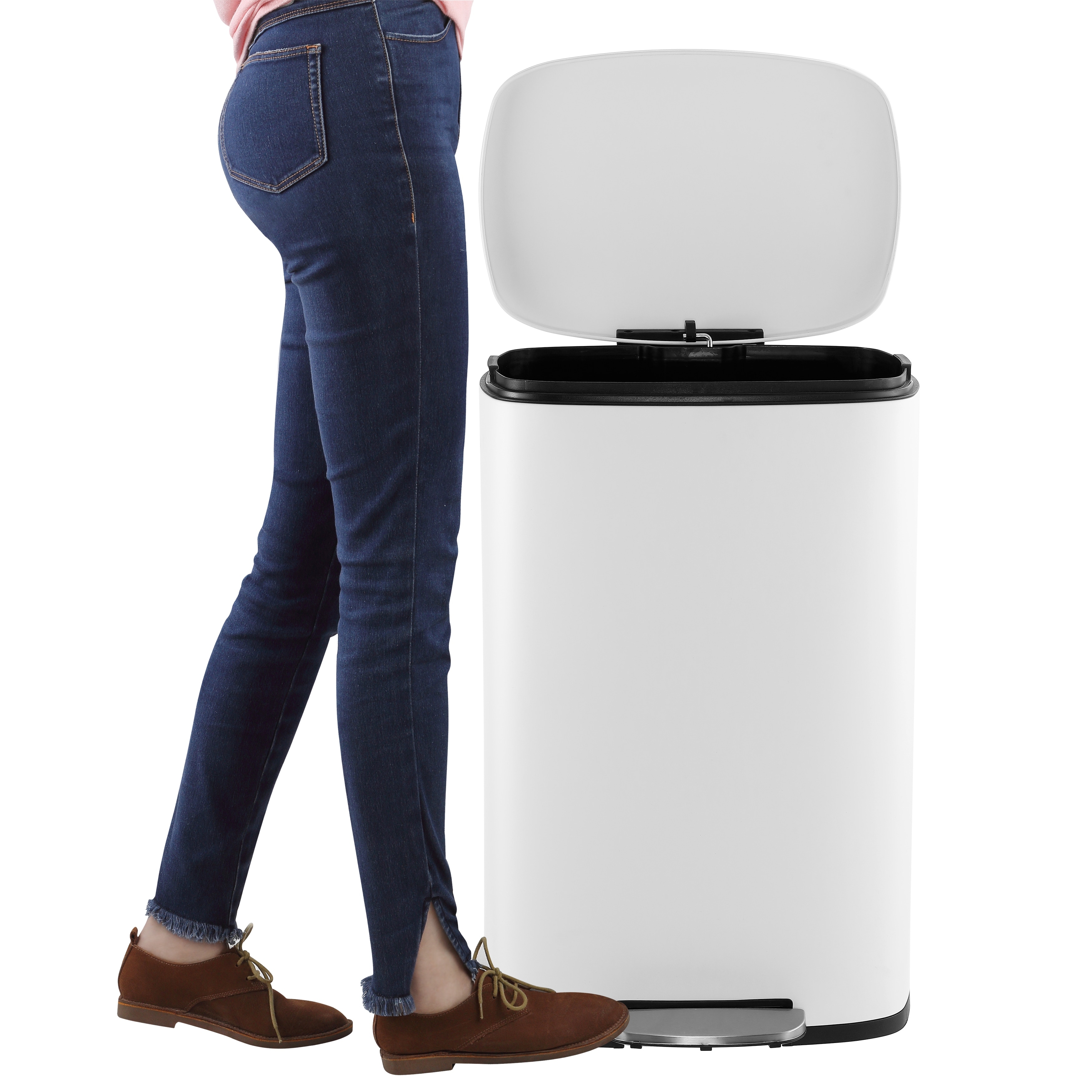 Happimess Connor Rectangular 13-gallon Trash Can With Soft-close Lid And  Free Mini Trash Can, White : Target