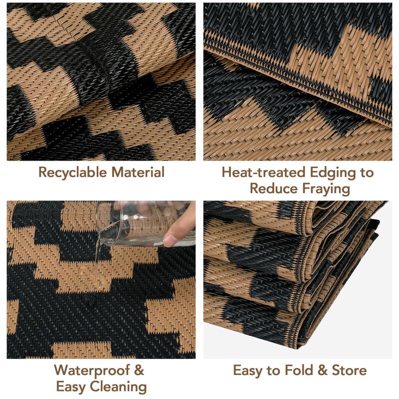Outdoor Rug Waterproof Plastic Straw Rug Reversible Rug for Patios Decks Porch Camper Balcony Backyard