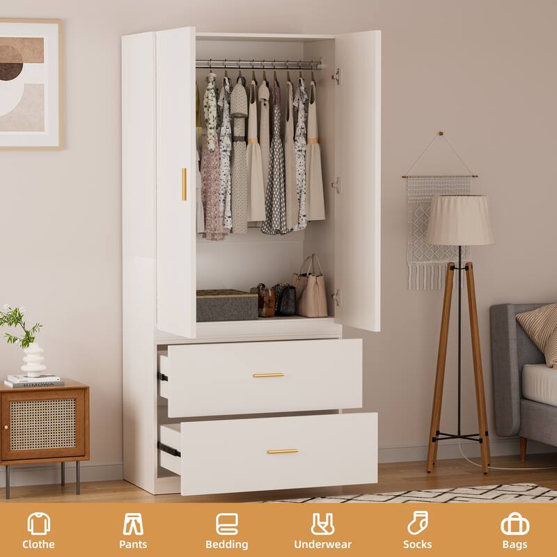 Meyreso White Minimalist Modular Wardrobe Closet with Drawers, Convertible Stacking Armoire - N/A