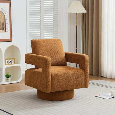 Caramel Modern 29.13" Boucle 360° Swivel Accent Chair with Open Back and Solid Wood Frame