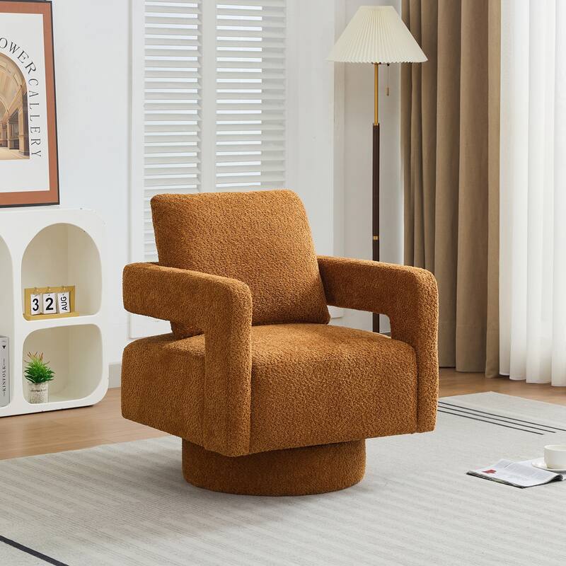 Upholstered Swivel Accent Chair, Modern Arm Chair with Open Back,360 Degree Swivel Lounge Club Chair with Removable Back Cushion - Caramel