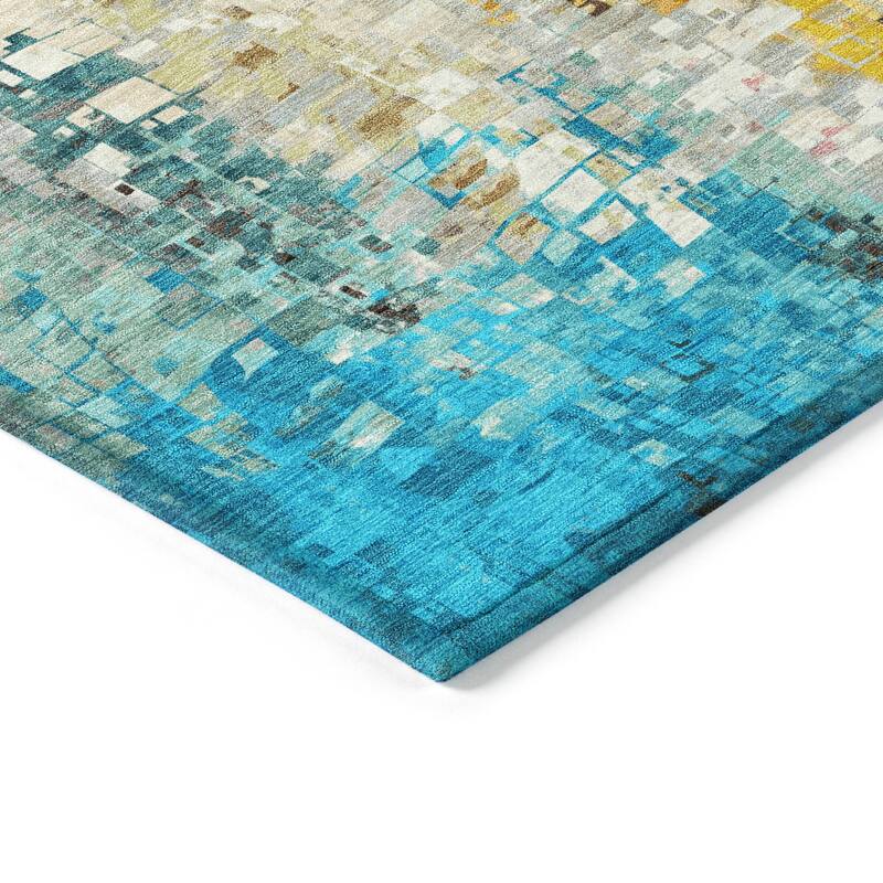Machine Washable Indoor/ Outdoor Abstract Pixels Chantille Rug