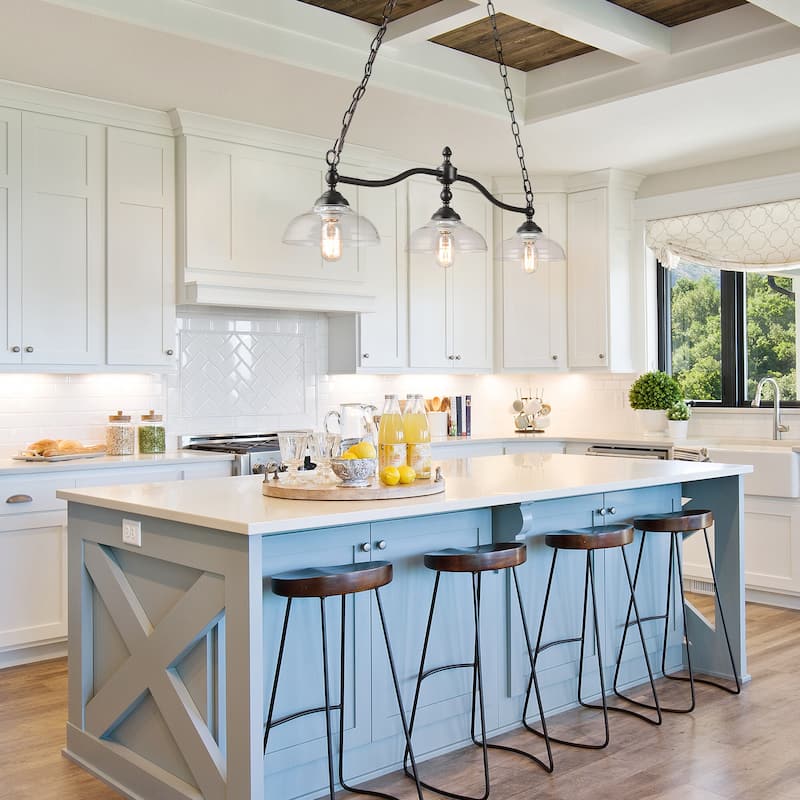 Modern Farmhouse 3-Light Linear Black Chandelier Glass Kitchen Island Lights for Dining Room - W38"x W7.9" x H8.3"