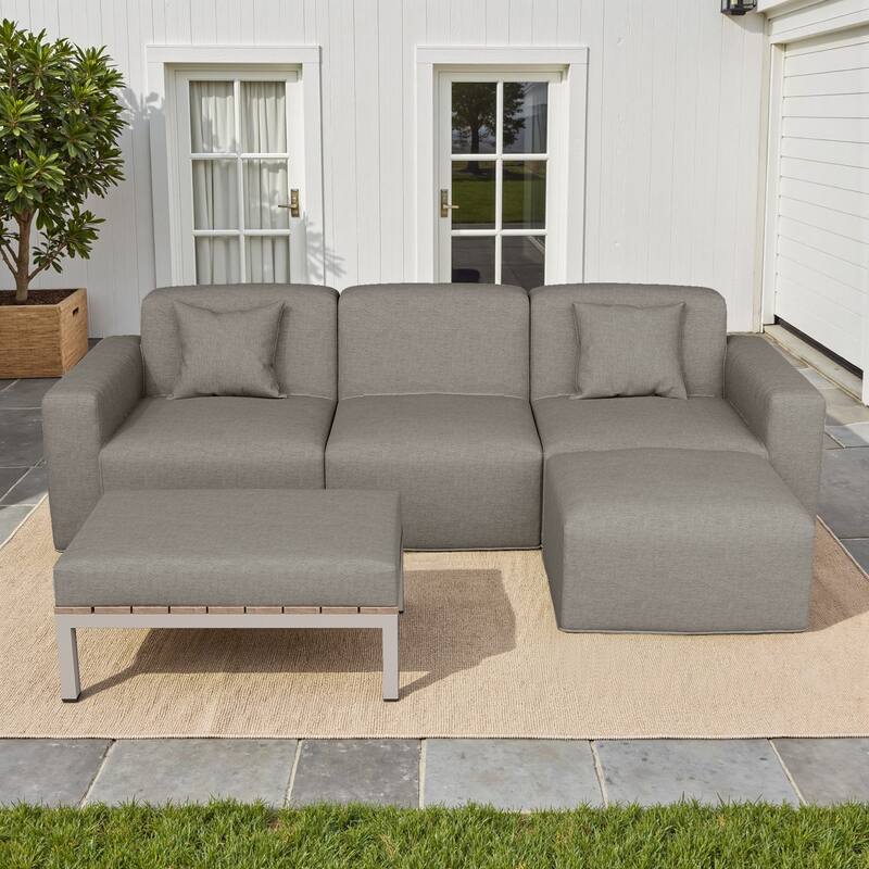 Outdoor No Assembly Patio Conversation Sets with Coffee Table, Ottoman - Dark Grey-Sofa Set