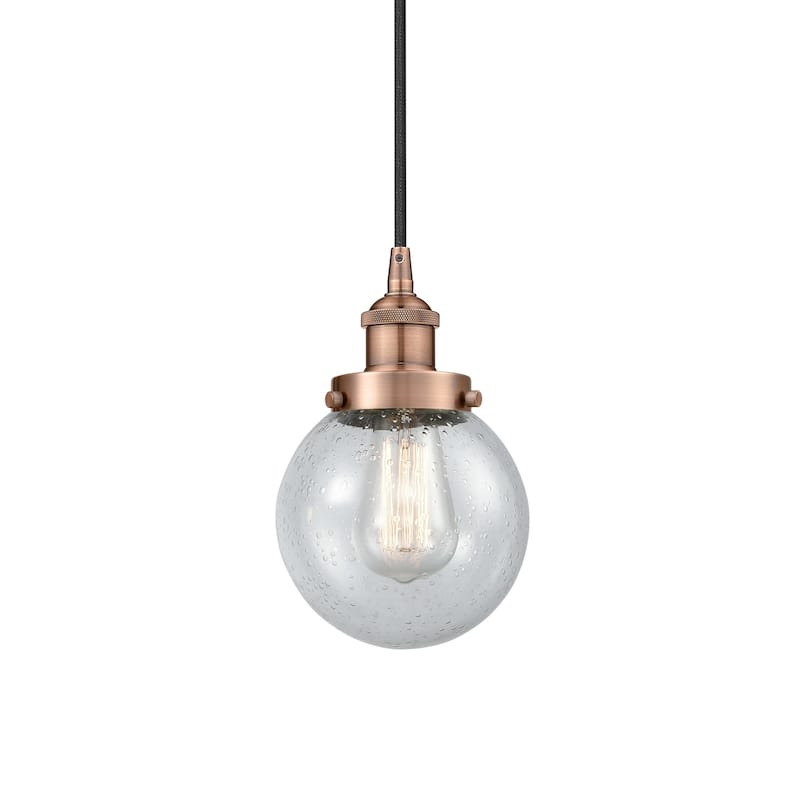 Innovations Lighting 616-1PH-10-6 Beacon Pendant Beacon 6" Wide Mini - Antique Copper / Seedy