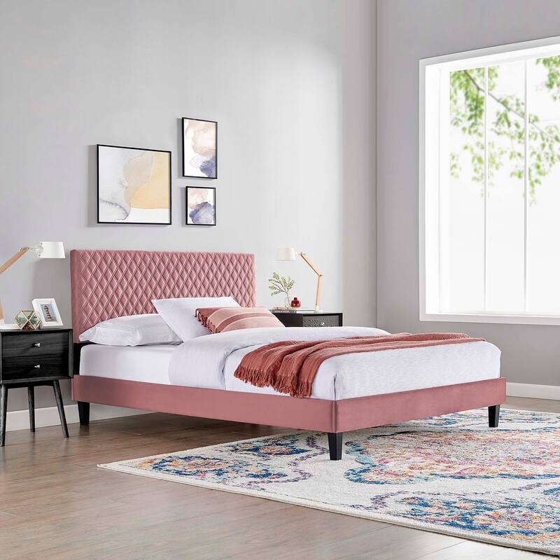 Garcelle Performance Velvet King Platform Bed - Dusty Rose - King