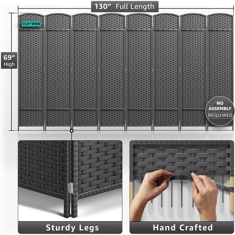 Room Divider Folding Privacy Screen Tall Partition Foldable Wall 8 Panel - 96” L x 19.50” W x 69” H