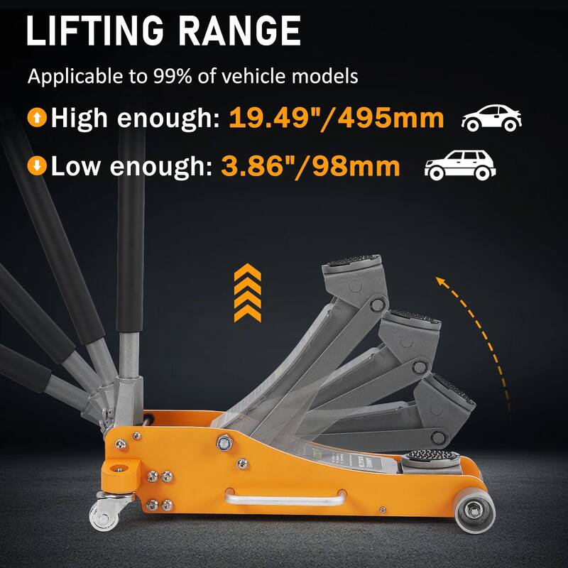 3 Ton Floor Jack Low, Hydraulic Dual Pistons Quick Lift Pump