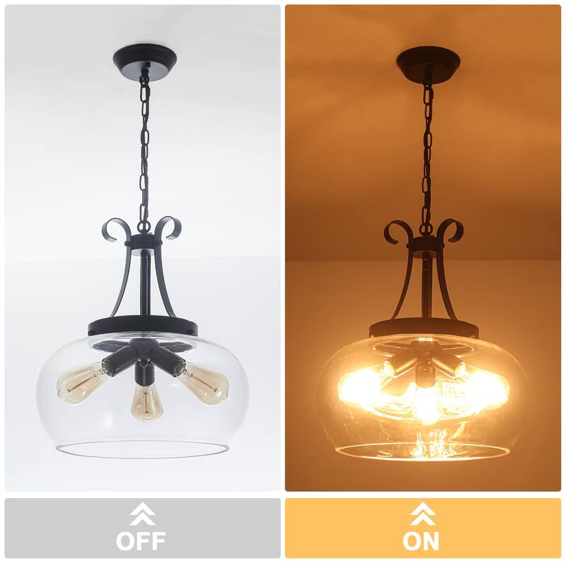 Simple and elegant adjustable height 3-light metal pendant lamp with glass lampshade