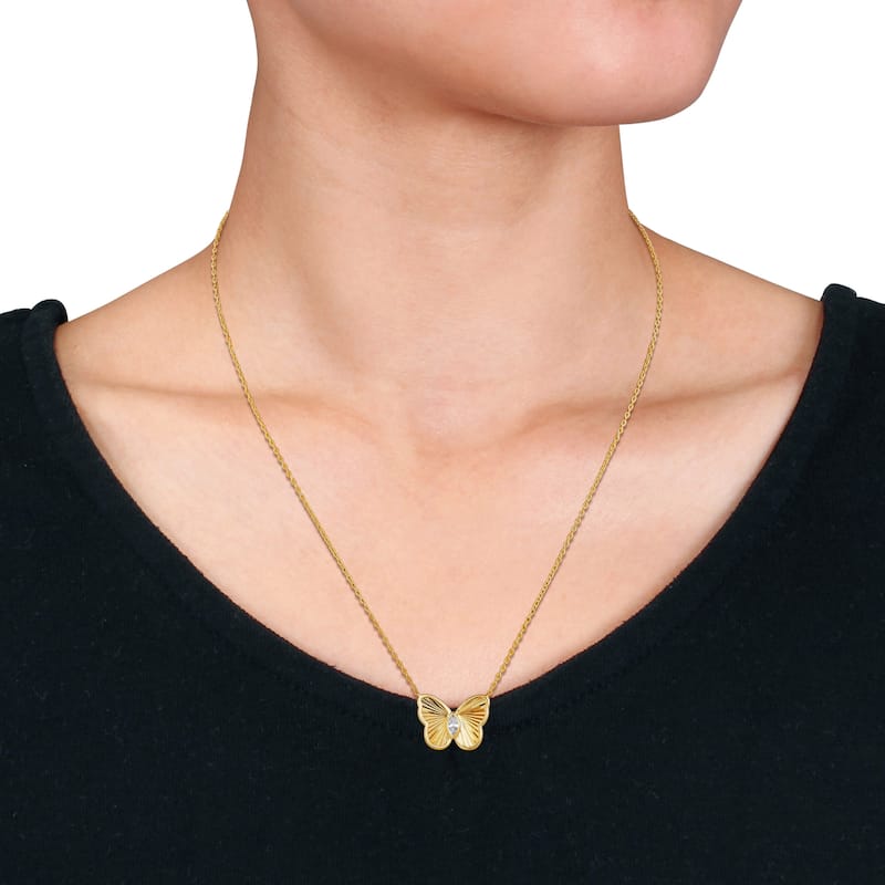 Miadora 1/5ct TGW Marquise-Cut Created White Sapphire Butterfly Necklace in Yellow Silver-17in