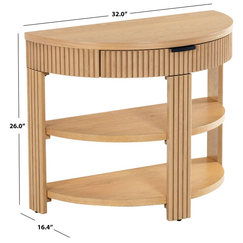 SAFAVIEH Couture Shelbie Reeded 1-Drawer 2-Shelf Half Moon Console Table - 32"W x 16"D x 26"H