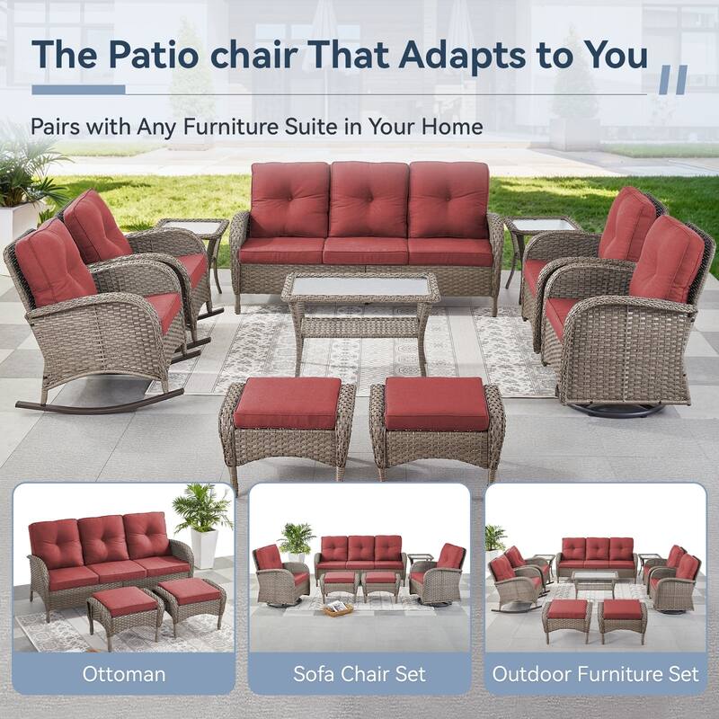 Gymojoy 3-Seat Outdoor Wicker Sofa with Professional Outdoor Cushions