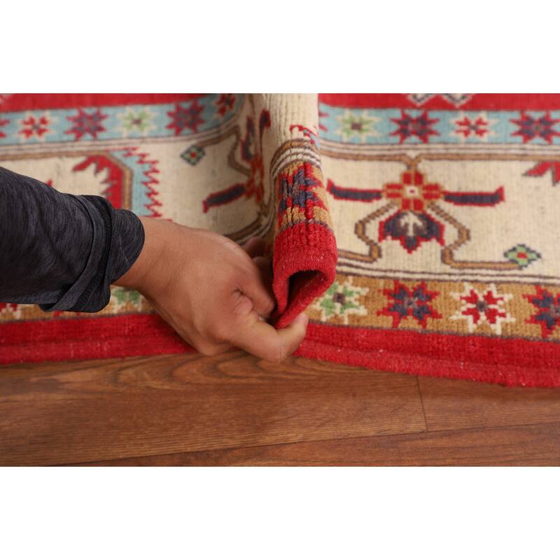Kazak Oriental Rug Hand-Knotted Bedroom Red Wool Carpet - 5'0" x 6'7"