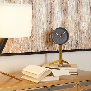 Black Stainless Steel Clock with Gold Stand - Bed Bath & Beyond - 35568293