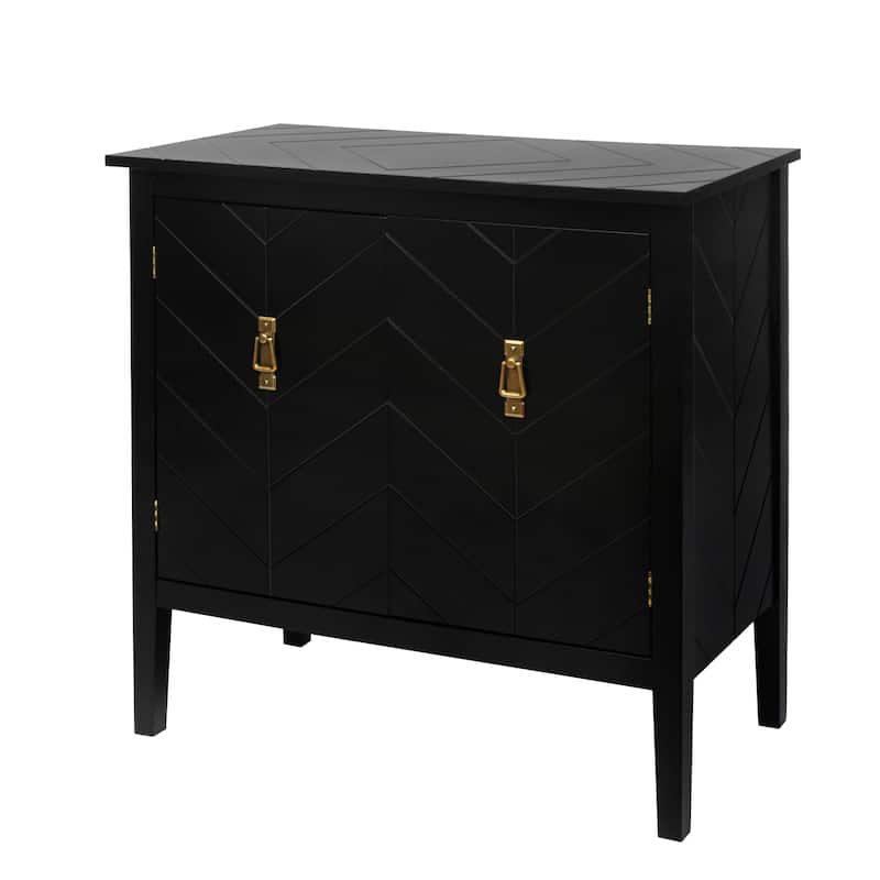 Sideboard Buffet Cabinet, Storage Cabinet with Adjustable Shelves, 2 Door Wood Stripe Accent Cabinet