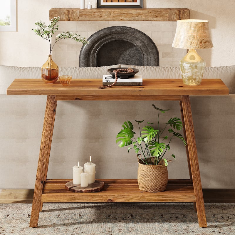 Solid Wood Console Table, Entryway Table with Storage Shelf, Couch Behind Sofa Table Hallway Foyer Accent Table