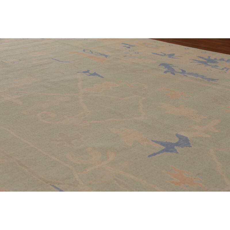 Hand Knotted Oriental 100% Wool Carpet Transitional All-Over Green Oushak Area Rug - 12' 4'' X 9' 3''