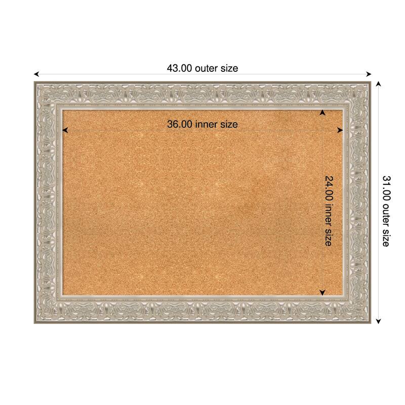 Luxe Silver Cream Framed Cork Board - Bulletin Board, Organization Board, Pin Board - Natural - 43 x 31 in